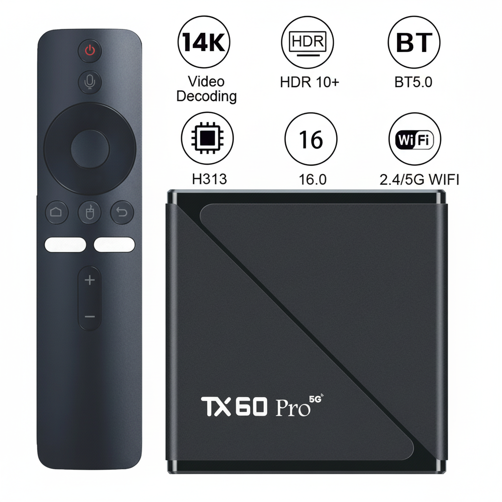 Smart TV Box TX60 PRO Android 24 TV Box 14K 2.4G 5G Dual WiFi 6 Set-top Box Video Media Player Home Smart Set Top Box