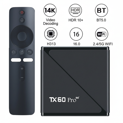 Smart TV Box TX60 PRO Android 24 TV Box 14K 2.4G 5G Dual WiFi 6 Set-top Box Video Media Player Home Smart Set Top Box